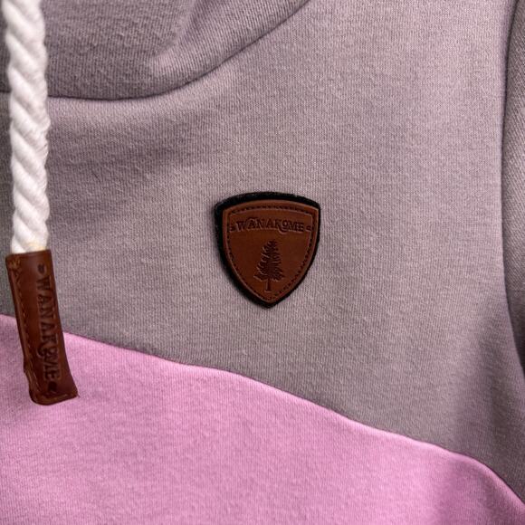Wanakome Hoodie Women’s Small Pink Gray Colorblock Pullover Logo Patch soft cozy - Picture 7 of 13